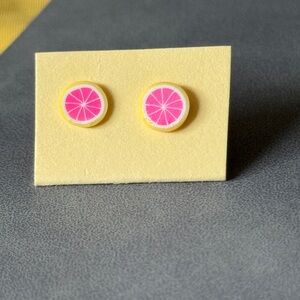 Clay grapefruit Pink and Yellow Citrus Stud Earrings